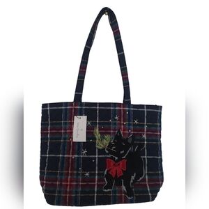 Vera Bradley Small Tote Embroidered Blue Black Scotty Dog Bag Quilted Holiday